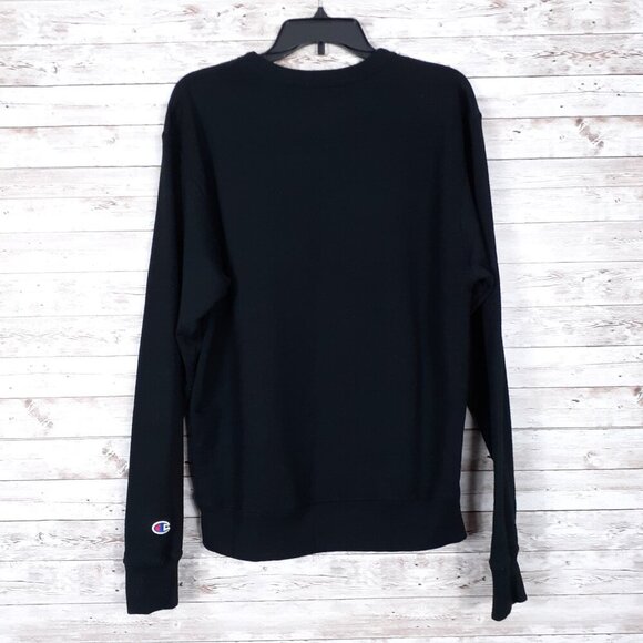 Champion Mens Sweatshirt M Logo Black Fleece 245 - Picture 2 of 5